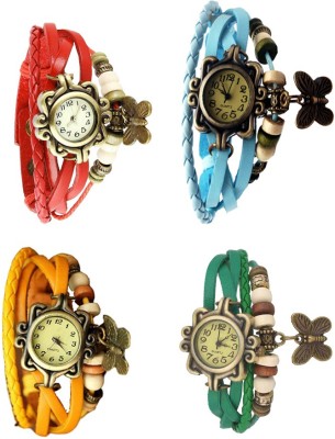 NS18 Vintage Butterfly Rakhi Combo of 4 Red, Yellow, Sky Blue And Green Analog Watch  - For Women   Watches  (NS18)