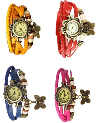 NS18 Vintage Butterfly Rakhi Combo of 4 Yellow, Blue, Red And Pink Analog Watch  - For Women   Watches  (NS18)