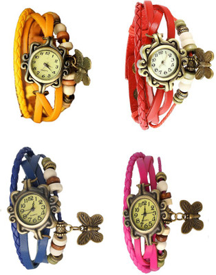 NS18 Vintage Butterfly Rakhi Combo of 4 Yellow, Blue, Red And Pink Analog Watch  - For Women   Watches  (NS18)