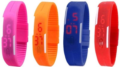 NS18 Silicone Led Magnet Band Watch Combo of 4 Pink, Orange, Blue And Red Digital Watch  - For Couple   Watches  (NS18)