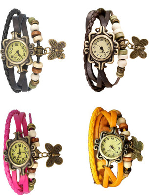 

Kissu Vintage Rakhi Combo of 4 Black, Pink, Brown And Yellow Watch - For Women