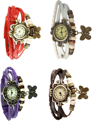 

Kissu Vintage Rakhi Combo of 4 Red, Purple, White And Brown Watch - For Women