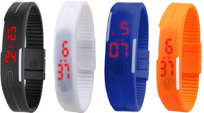 

Kissu Led Magnet Band Combo of 4 Black, White, Blue And Orange Watch - For Men & Women