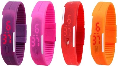 NS18 Silicone Led Magnet Band Combo of 4 Purple, Pink, Red And Orange Digital Watch  - For Boys & Girls   Watches  (NS18)