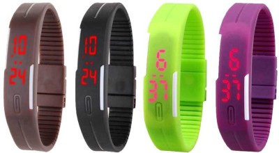 NS18 Silicone Led Magnet Band Watch Combo of 4 Brown, Black, Green And Purple Digital Watch  - For Couple   Watches  (NS18)