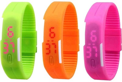 NS18 Silicone Led Magnet Band Combo of 3 Green, Orange And Pink Digital Watch  - For Boys & Girls   Watches  (NS18)