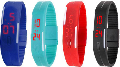 

NS18 Silicone Led Magnet Band Combo of 4 Blue, Sky Blue, Red And Black Watch - For Boys & Girls