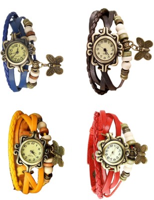 NS18 Vintage Butterfly Rakhi Combo of 4 Blue, Yellow, Brown And Red Analog Watch  - For Women   Watches  (NS18)