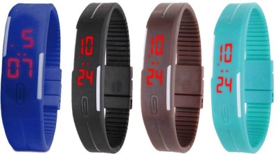 NS18 Silicone Led Magnet Band Watch Combo of 4 Blue, Black, Brown And Sky Blue Digital Watch  - For Couple   Watches  (NS18)