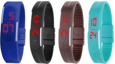 

Kissu Led Magnet Band Combo of 4 Blue, Black, Brown And Sky Blue Watch - For Men & Women