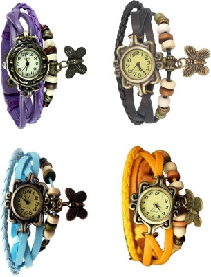 NS18 Vintage Butterfly Rakhi Combo of 4 Purple, Sky Blue, Black And Yellow Analog Watch  - For Women   Watches  (NS18)