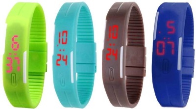 NS18 Silicone Led Magnet Band Combo of 4 Green, Sky Blue, Brown And Blue Digital Watch  - For Boys & Girls   Watches  (NS18)