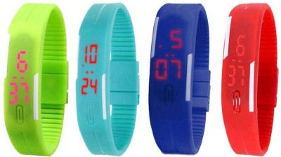 NS18 Silicone Led Magnet Band Watch Combo of 4 Green, Sky Blue, Blue And Red Digital Watch  - For Couple   Watches  (NS18)