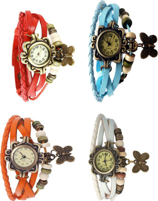 

Kissu Vintage Rakhi Combo of 4 Red, Orange, Sky Blue And White Watch - For Women