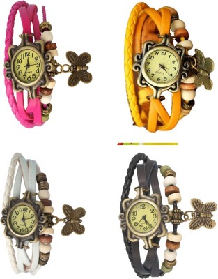 NS18 Vintage Butterfly Rakhi Combo of 4 Pink, White, Yellow And Black Analog Watch  - For Women   Watches  (NS18)