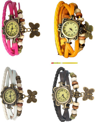 NS18 Vintage Butterfly Rakhi Combo of 4 Pink, White, Yellow And Black Analog Watch  - For Women   Watches  (NS18)