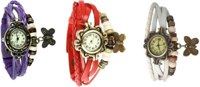 NS18 Vintage Butterfly Rakhi Combo of 3 Purple, Red And White Analog Watch  - For Women   Watches  (NS18)