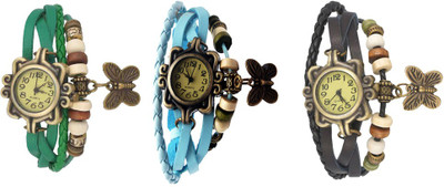 

Kissu Vintage Rakhi Watch Combo of 3 Green, Sky Blue And Black Watch - For Women