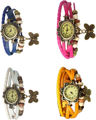 

Kissu Vintage Rakhi Combo of 4 Blue, White, Pink And Yellow Watch - For Women