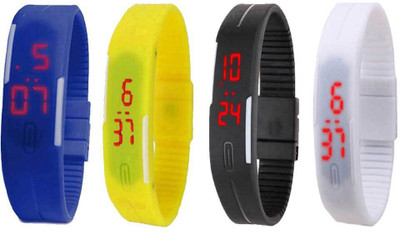 

NS18 Silicone Led Magnet Band Combo of 4 Blue, Yellow, Black And White Watch - For Boys & Girls