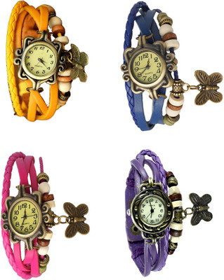 NS18 Vintage Butterfly Rakhi Combo of 4 Yellow, Pink, Blue And Purple Analog Watch  - For Women   Watches  (NS18)