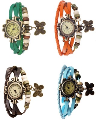 NS18 Vintage Butterfly Rakhi Combo of 4 Green, Brown, Orange And Sky Blue Analog Watch  - For Women   Watches  (NS18)
