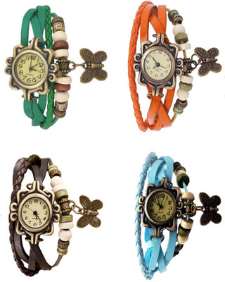 

Kissu Vintage Rakhi Combo of 4 Green, Brown, Orange And Sky Blue Watch - For Women