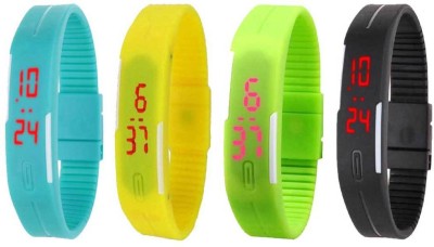NS18 Silicone Led Magnet Band Combo of 4 Sky Blue, Yellow, Green And Black Digital Watch  - For Boys & Girls   Watches  (NS18)