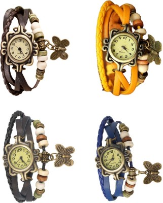 NS18 Vintage Butterfly Rakhi Combo of 4 Brown, Black, Yellow And Blue Analog Watch  - For Women   Watches  (NS18)