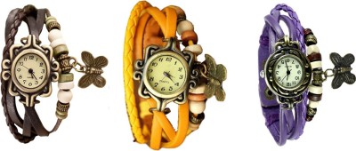 NS18 Vintage Butterfly Rakhi Watch Combo of 3 Brown, Yellow And Purple Analog Watch  - For Women   Watches  (NS18)