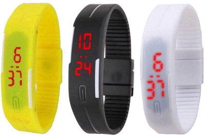 

Kissu Led Band Watch Combo of 3 Yellow, Black And White Watch - For Couple