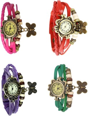 NS18 Vintage Butterfly Rakhi Combo of 4 Pink, Purple, Red And Green Analog Watch  - For Women   Watches  (NS18)