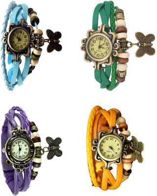 

Kissu Vintage Rakhi Combo of 4 Sky Blue, Purple, Green And Yellow Watch - For Women