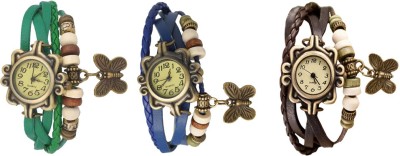 NS18 Vintage Butterfly Rakhi Watch Combo of 3 Green, Blue And Brown Analog Watch  - For Women   Watches  (NS18)