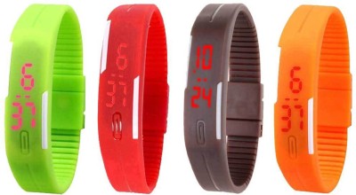 NS18 Silicone Led Magnet Band Combo of 4 Green, Red, Brown And Orange Digital Watch  - For Boys & Girls   Watches  (NS18)