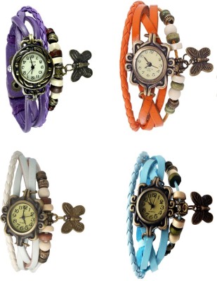NS18 Vintage Butterfly Rakhi Combo of 4 Purple, White, Orange And Sky Blue Analog Watch  - For Women   Watches  (NS18)