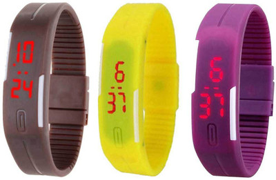 

Kissu Led Band Watch Combo of 3 Brown, Yellow And Purple Watch - For Couple
