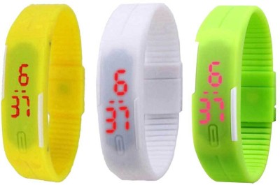 NS18 Silicone Led Magnet Band Combo of 3 Yellow, White And Green Digital Watch  - For Boys & Girls   Watches  (NS18)