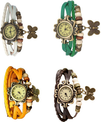 

NS18 Vintage Butterfly Rakhi Combo of 4 White, Yellow, Green And Brown Watch - For Women