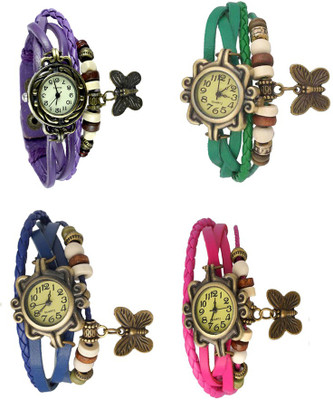 

NS18 Vintage Butterfly Rakhi Combo of 4 Purple, Blue, Green And Pink Watch - For Women