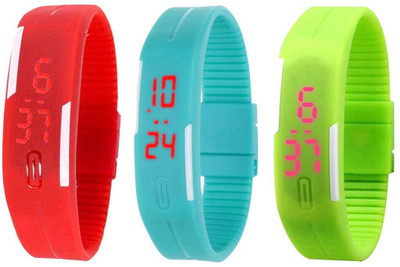 

NS18 Silicone Led Magnet Band Combo of 3 Red, Sky Blue And Green Watch - For Boys & Girls