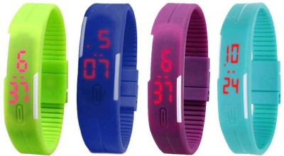 NS18 Silicone Led Magnet Band Watch Combo of 4 Green, Blue, Purple And Sky Blue Digital Watch  - For Couple   Watches  (NS18)