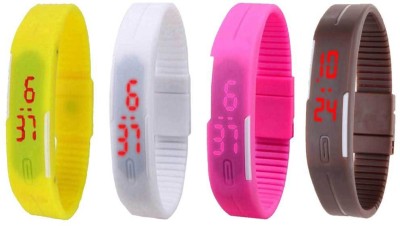 NS18 Silicone Led Magnet Band Combo of 4 Yellow, White, Pink And Brown Digital Watch  - For Boys & Girls   Watches  (NS18)