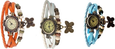 NS18 Vintage Butterfly Rakhi Watch Combo of 3 Orange, White And Sky Blue Analog Watch  - For Women   Watches  (NS18)
