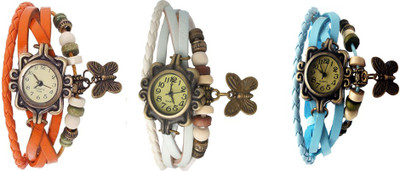 

Kissu Vintage Rakhi Watch Combo of 3 Orange, White And Sky Blue Watch - For Women
