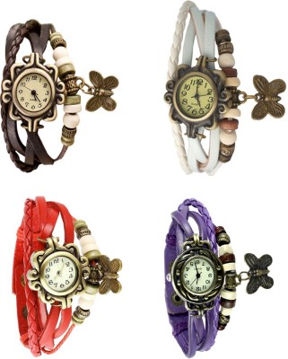 NS18 Vintage Butterfly Rakhi Combo of 4 Brown, Red, White And Purple Analog Watch  - For Women   Watches  (NS18)