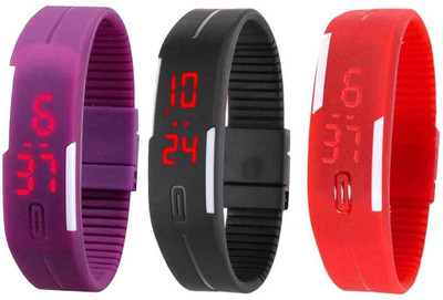 

Kissu Led Band Watch Combo of 3 Purple, Black And Red Watch - For Couple