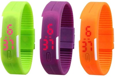 NS18 Silicone Led Magnet Band Combo of 3 Green, Purple And Orange Digital Watch  - For Boys & Girls   Watches  (NS18)