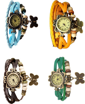

Kissu Vintage Rakhi Combo of 4 Sky Blue, Brown, Yellow And Green Watch - For Women