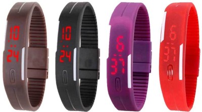 NS18 Silicone Led Magnet Band Watch Combo of 4 Brown, Black, Purple And Red Digital Watch  - For Couple   Watches  (NS18)